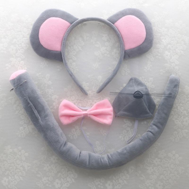 Mouse Costume Set Mouse Ears Headband Tail Bow Tie Nose Gloves Tutu Skirt for Kid Halloween Christmas Animal Cosplay