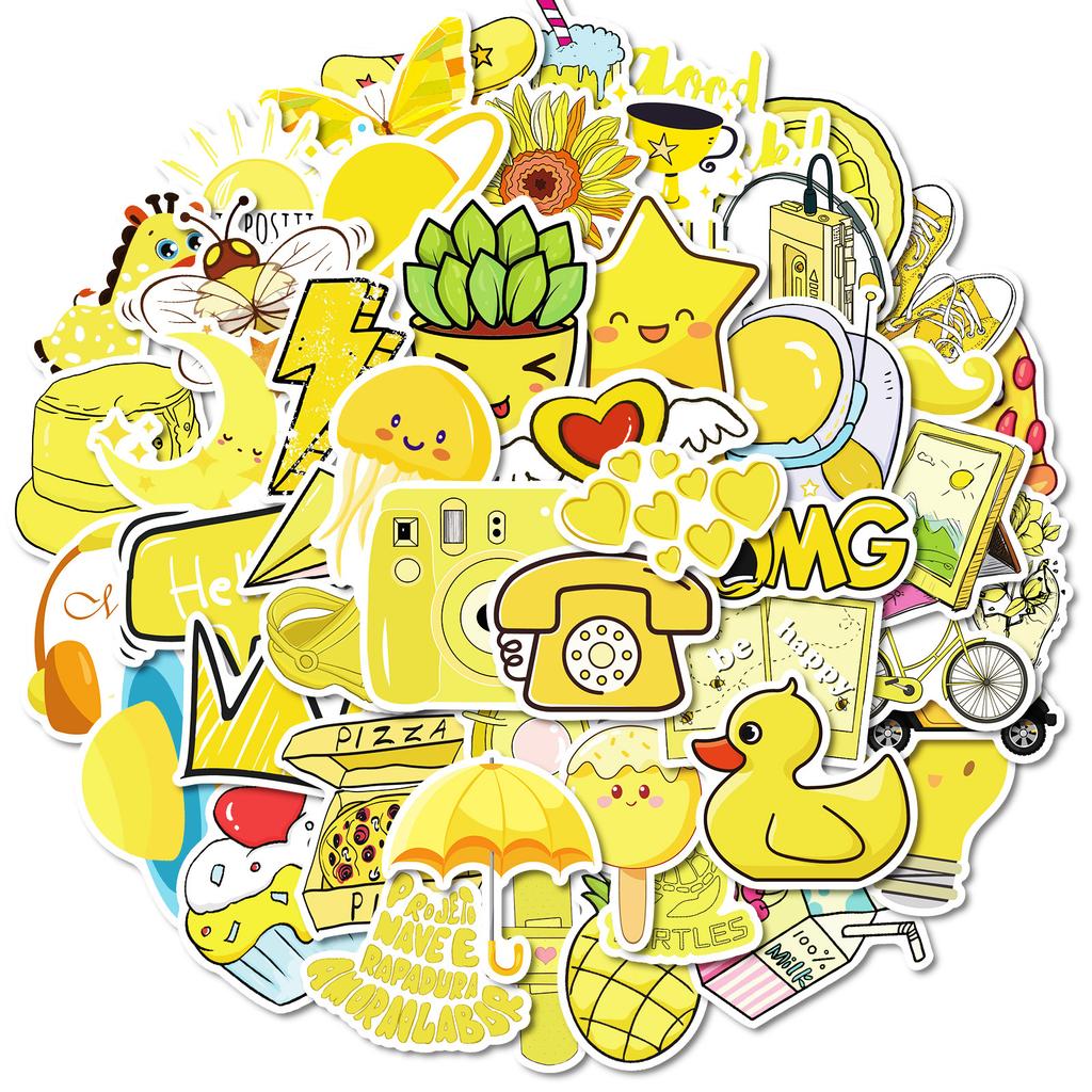 50 Little Yellow Duck Lemon Pizza Decorative Stickers Pp Material Waterproof Stickers Diy Water Cup Skateboard Refrigerator Pack