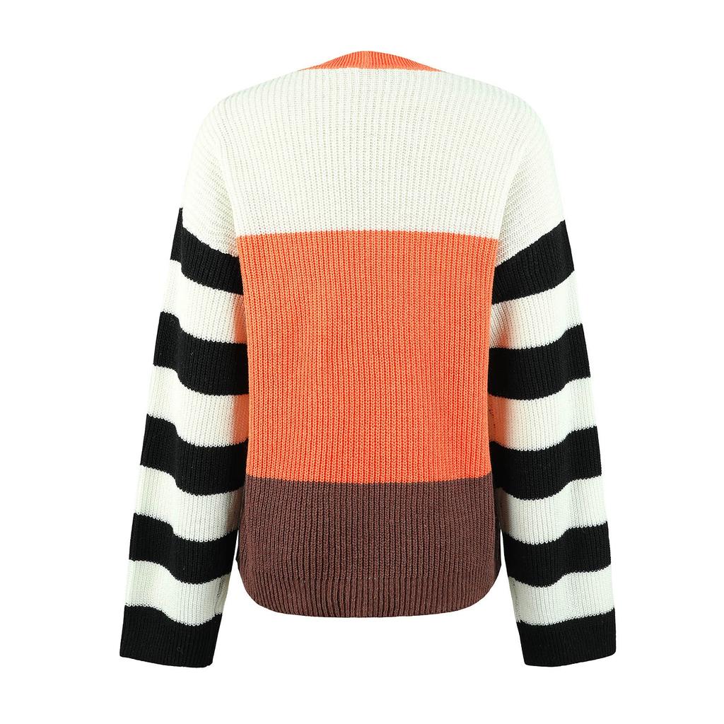 Women's And Winter Temperament Color Block Striped Pullover Sweater