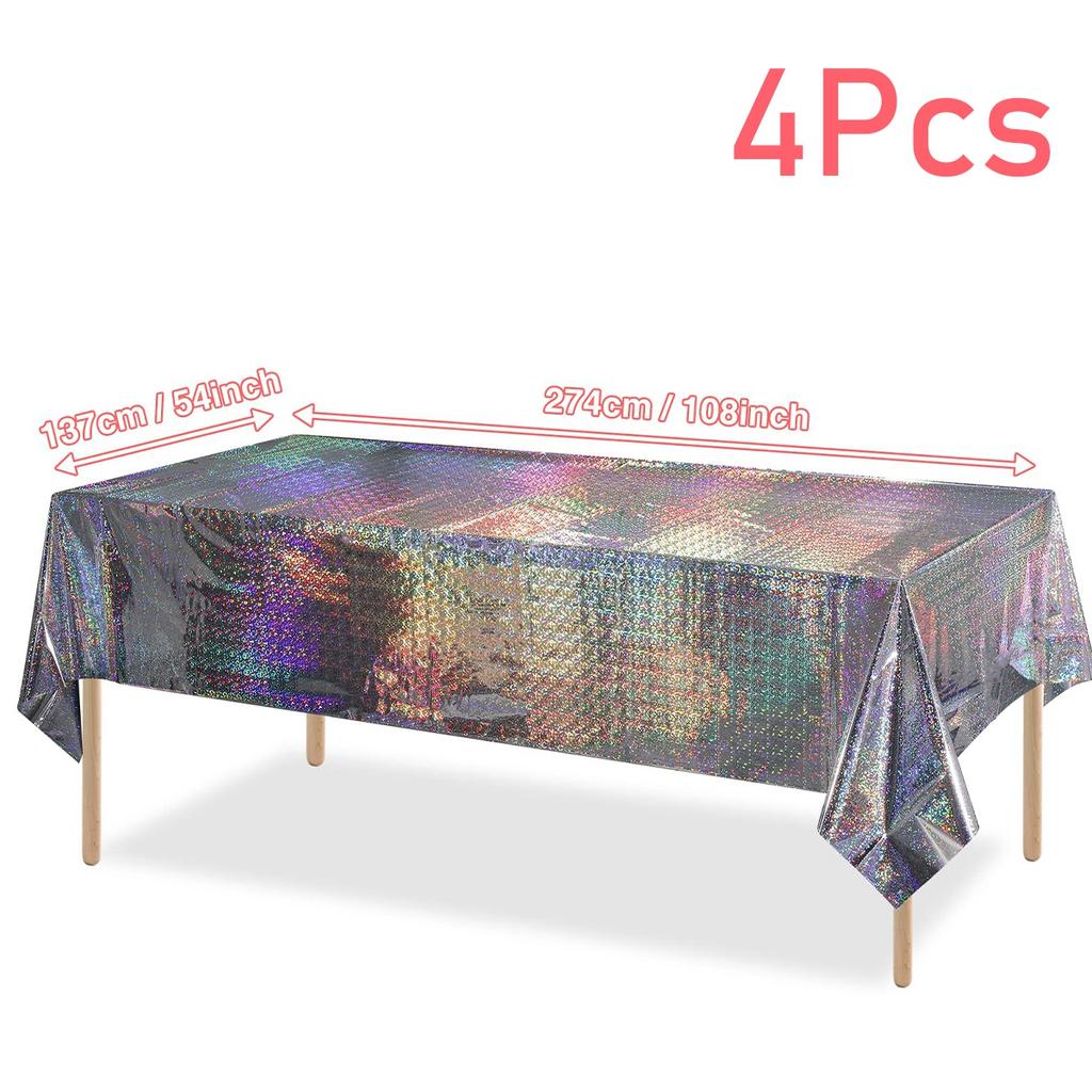 4pcs Aluminum Foil Tablecloths Shiny Rainbow Black Rectangle Tablecloth Dining Table Cover for Wedding Party Banquet Decoration