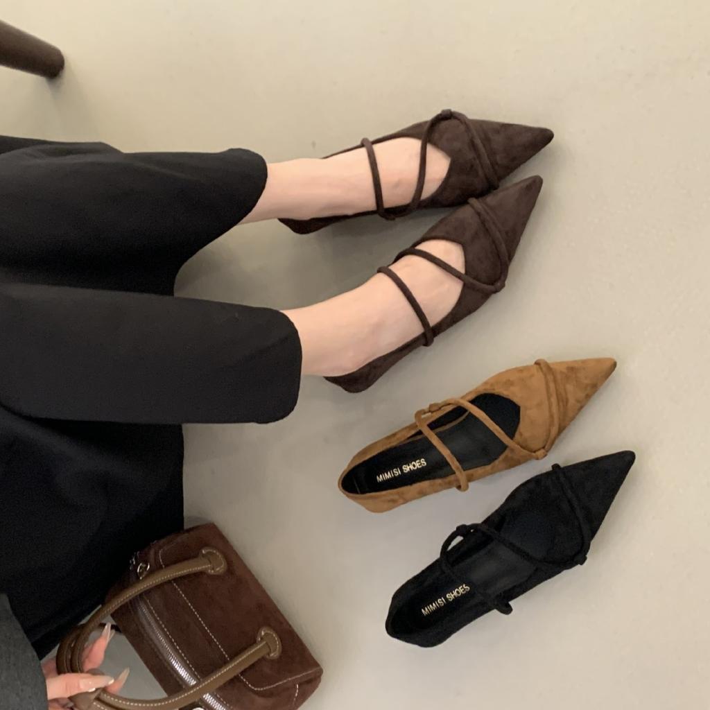 2025 autumn and winter new pointed head shallow mouth suede thin heel foot cover versatile commuter work women's shoes