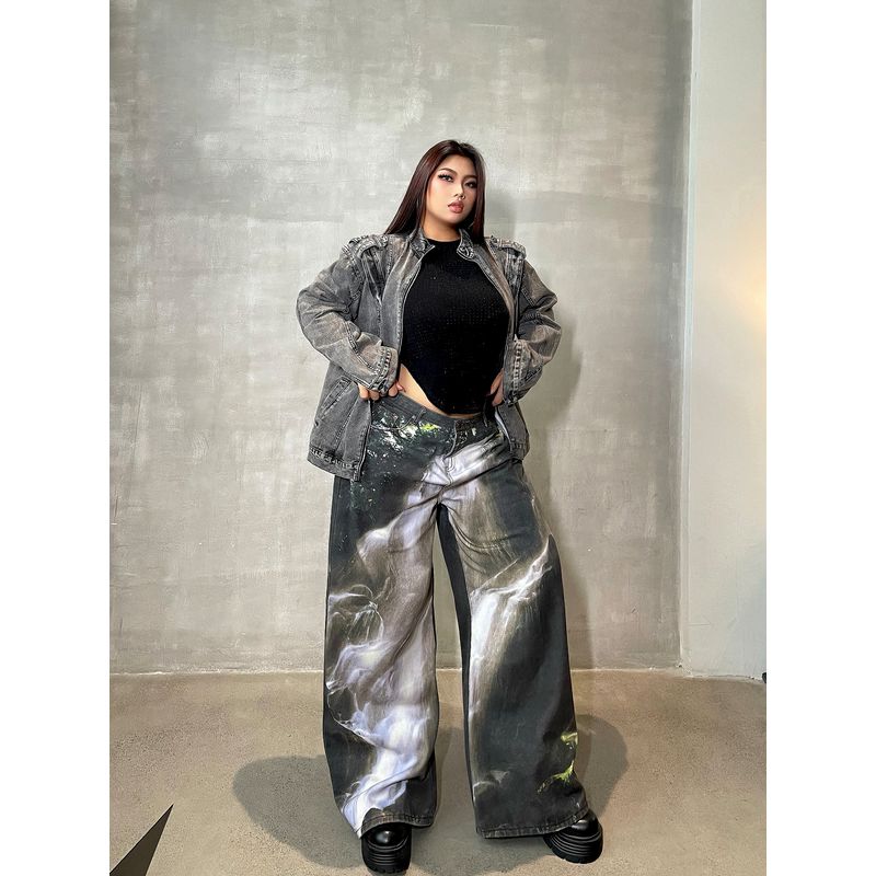 Brother Nan Loose-Fit Sexy Washed Stylish Denim Female Plus Size High Waist Loose Plus Size Ladies Slim Looking Loose Pants New Arrival