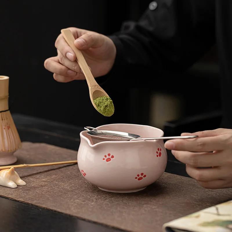 8pcs Cherry Blossom Pink Matcha Bowl With Matcha Whisk Set Japanese Tea Set Include Cha Bowl With Spout Gift For Matcha Lover