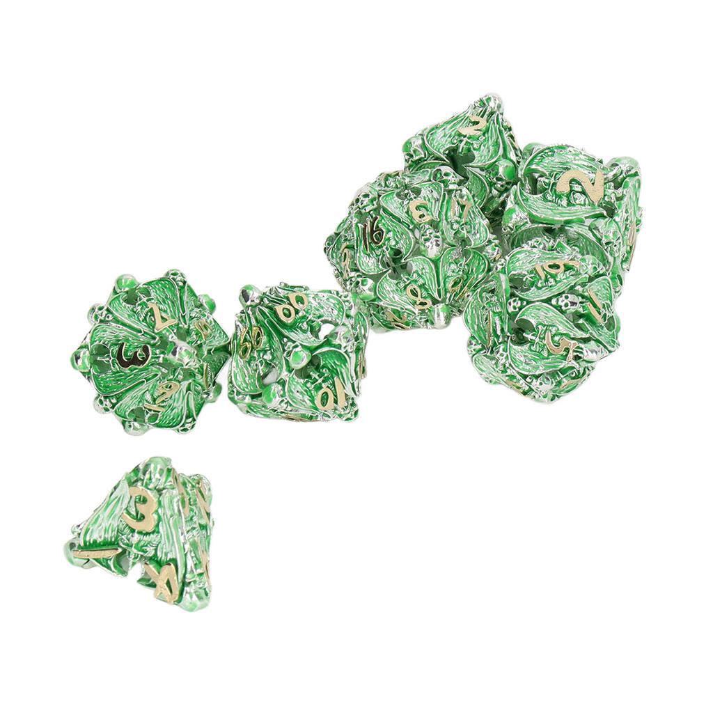 7pcs Hollow Polyhedral Dice Set Holiday Party Skull Pattern Copper Dice Props for Board Card Game