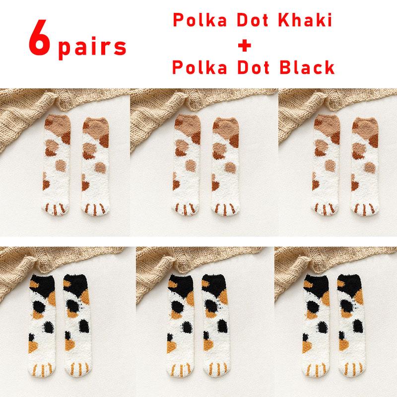 6 Pairs Woman Socks Set Cartoon Cute 3D Dog Cat Paw Pattern Winter Female Fleece Warm Home Floor Sleeping Thick Socks