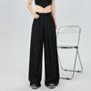 Women's Summer Blue Wide-Leg Ice Silk Pants - Casual Pleated Zen Style