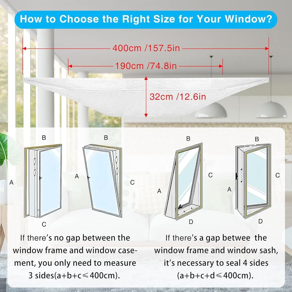 Portable Air Conditioner Seal 400 Cm Casement Window Kit with Universal Coupler Hot Air Stop Design for Energy Efficient Cooling Easy Install AC