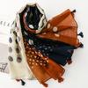 French-style vintage polka dot patchwork color-block scarf for women, holiday-style shawl, versatile tassel silk scarf