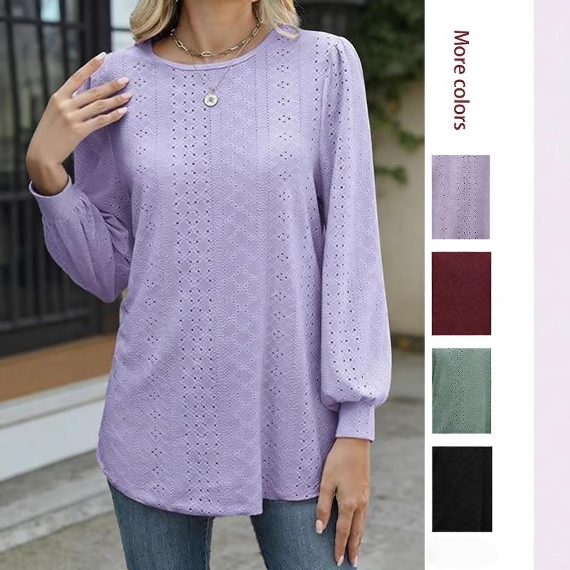 Women's Sheer Long-sleeved Round-neck T-shirt