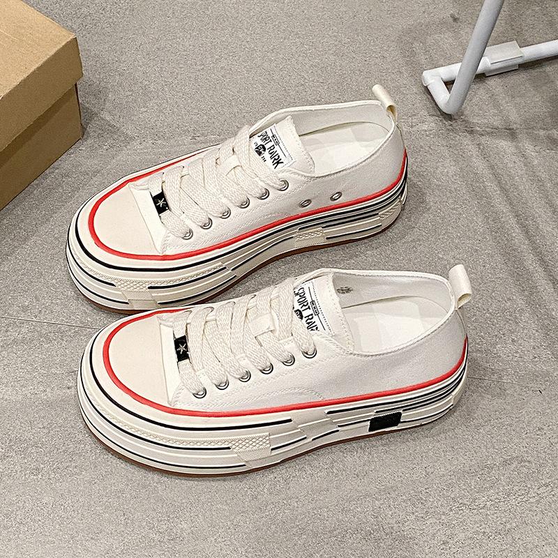 Popular high-value thick-soled muffin heightening little white shoes canvas shoes niche design high-end casual sports shoes