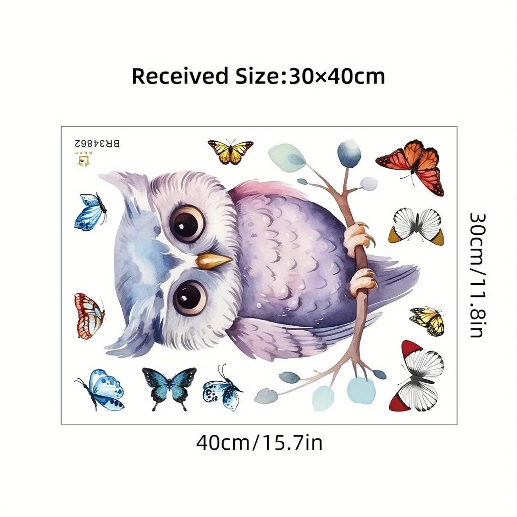 Cartoon Cute Owl Colored Butterfly Branches Animal Window Stickers for Bedroom Decor Living Room Nursery Decoration Wall Decals