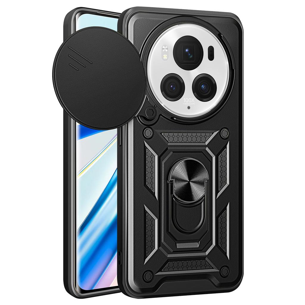 For Honor Magic6 Pro 5G Case Kickstand PC+TPU Phone Cover with Slide Lens Window