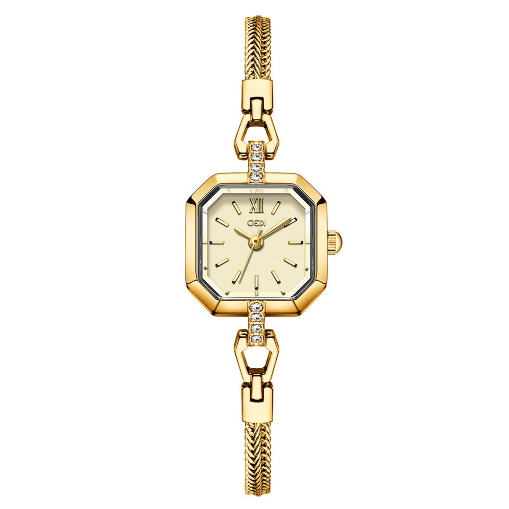 Square Fashionable Exquisite High-End Alloy Quartz Watch, Light Luxury Retro Niche High-Value Women'S Watch