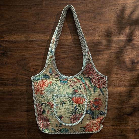 Shoulder Bag Usalover925 Peach Quilted Cotton Bird Print Shoulder Bag 16