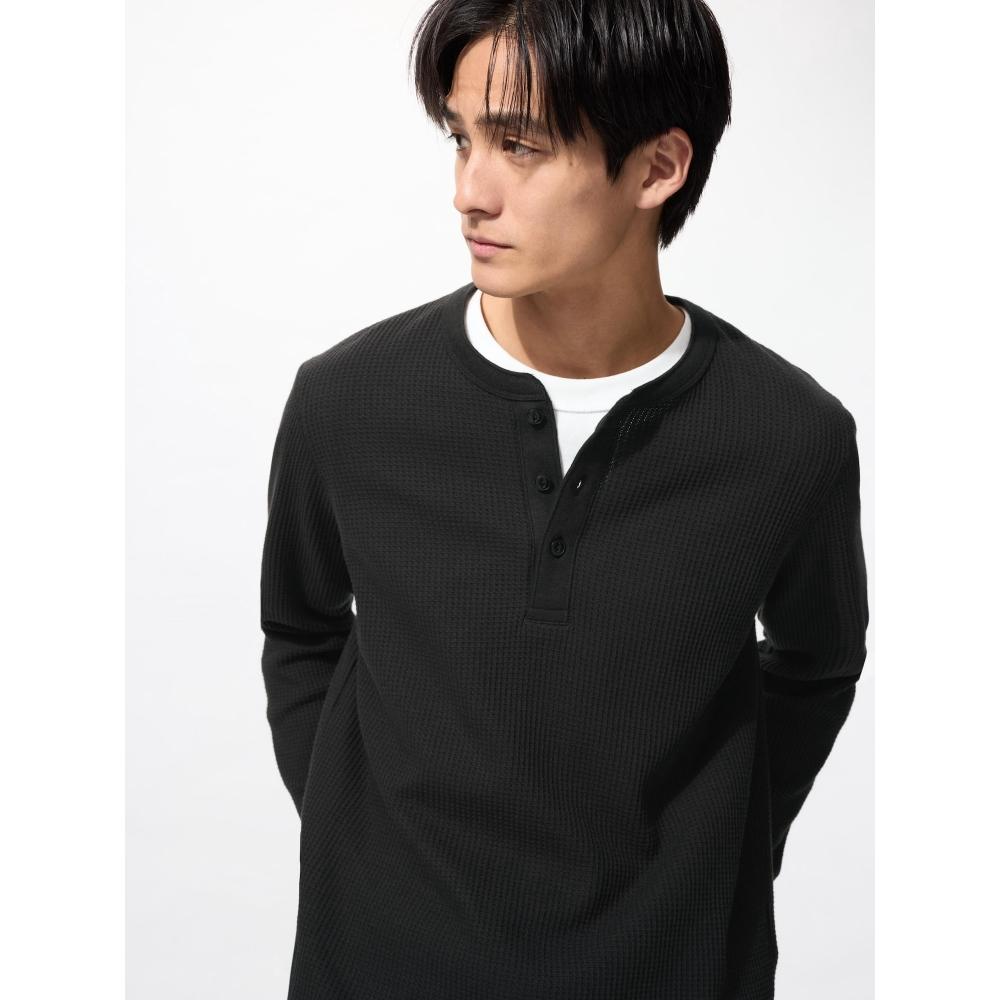 Uniqlo Japan Waffle Henley Neck T shirT – buy the best