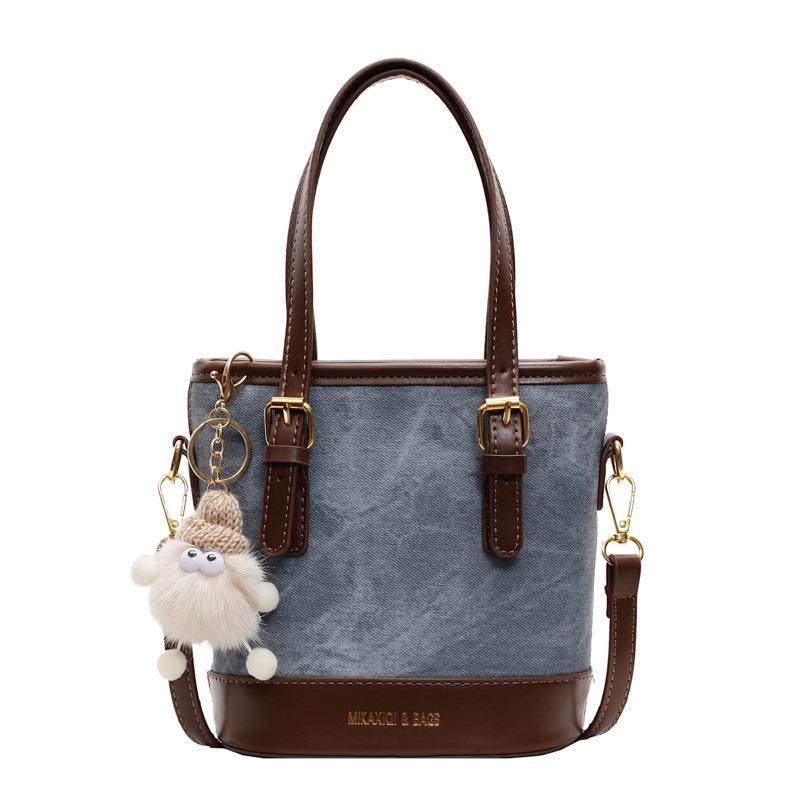 Women's Retro Color Block Bucket Crossbody Bag - 2025 Autumn/Winter Fashion Textured Small Handheld Bag