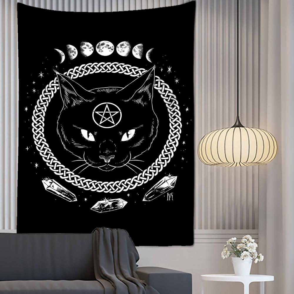Dark Cat Print Pattern Tapestry Wall Hanging Bohemian Hippie Voodoo Bedspread Bedroom Home Decor Tapestry