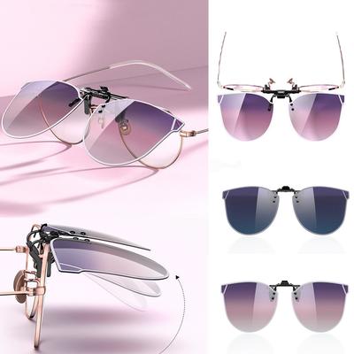 Uv Protection Clip On Glasses Women Men Polarized Sunshade Sunglasses Flip Up Retro Gradient Lense Driving Eyewear Goggles