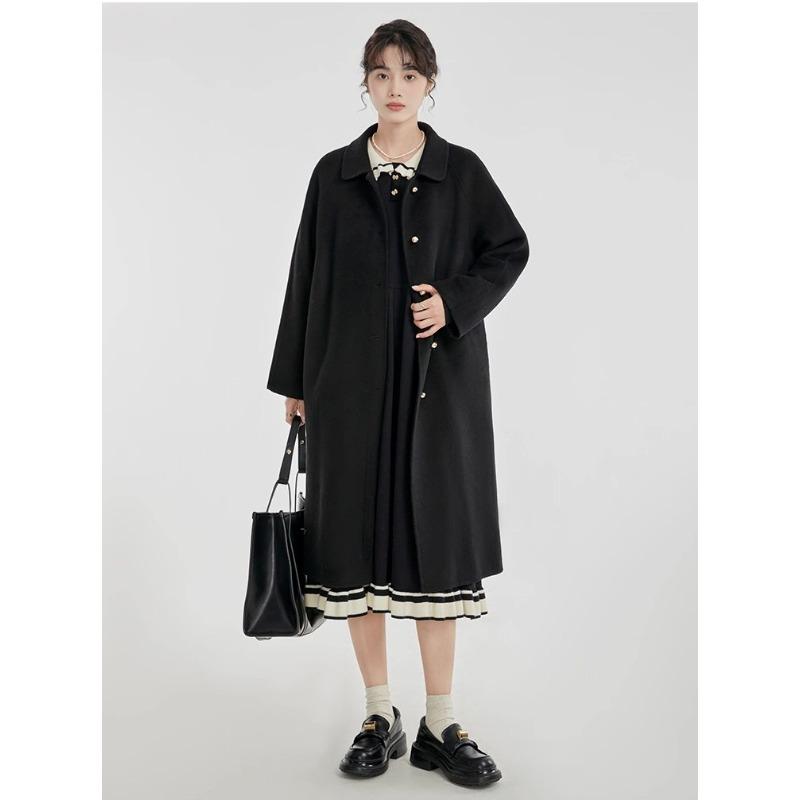 Winter Fashion Red Wool Coat Women Loose Mid Long Simple Elegant Premium Tweed Jacket