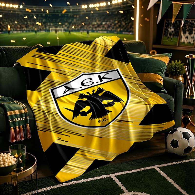 AEK AthenGoldenes und Schwarzes Wappen Design Decke Flanell Überwurf für Sofa, Innenbereich, Camping, Wohnzimmer, Büro, Stuhl und Bett Weiches Geburtstagsgeschenk