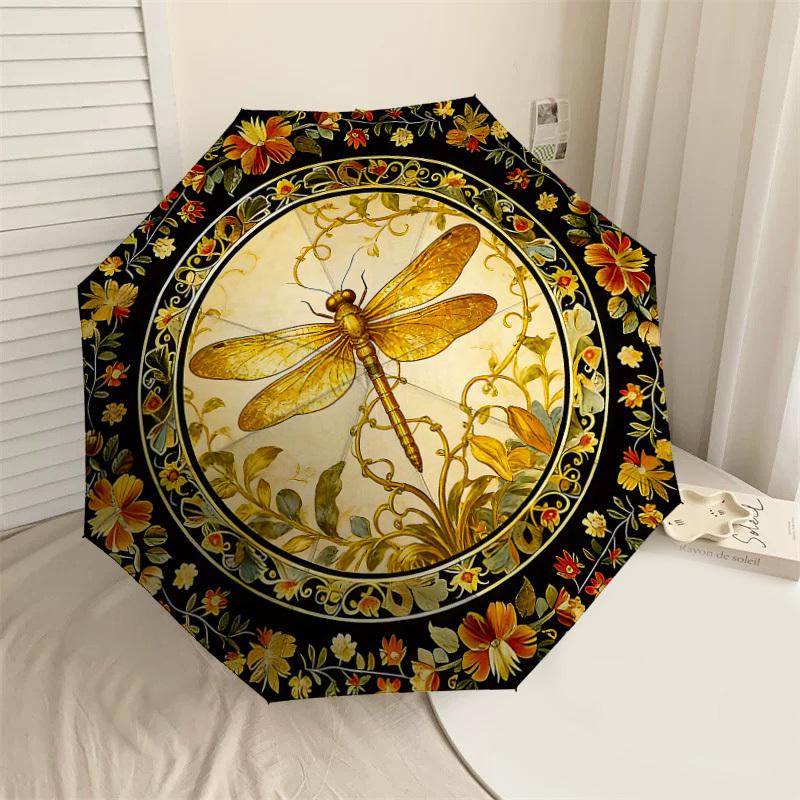 

1PC Dragonfly Floral Umbrella-8-Rib Reinforced, Automatic Open, Lightweight & Durable, Cute Fashion Accessory for Outdoor-W168