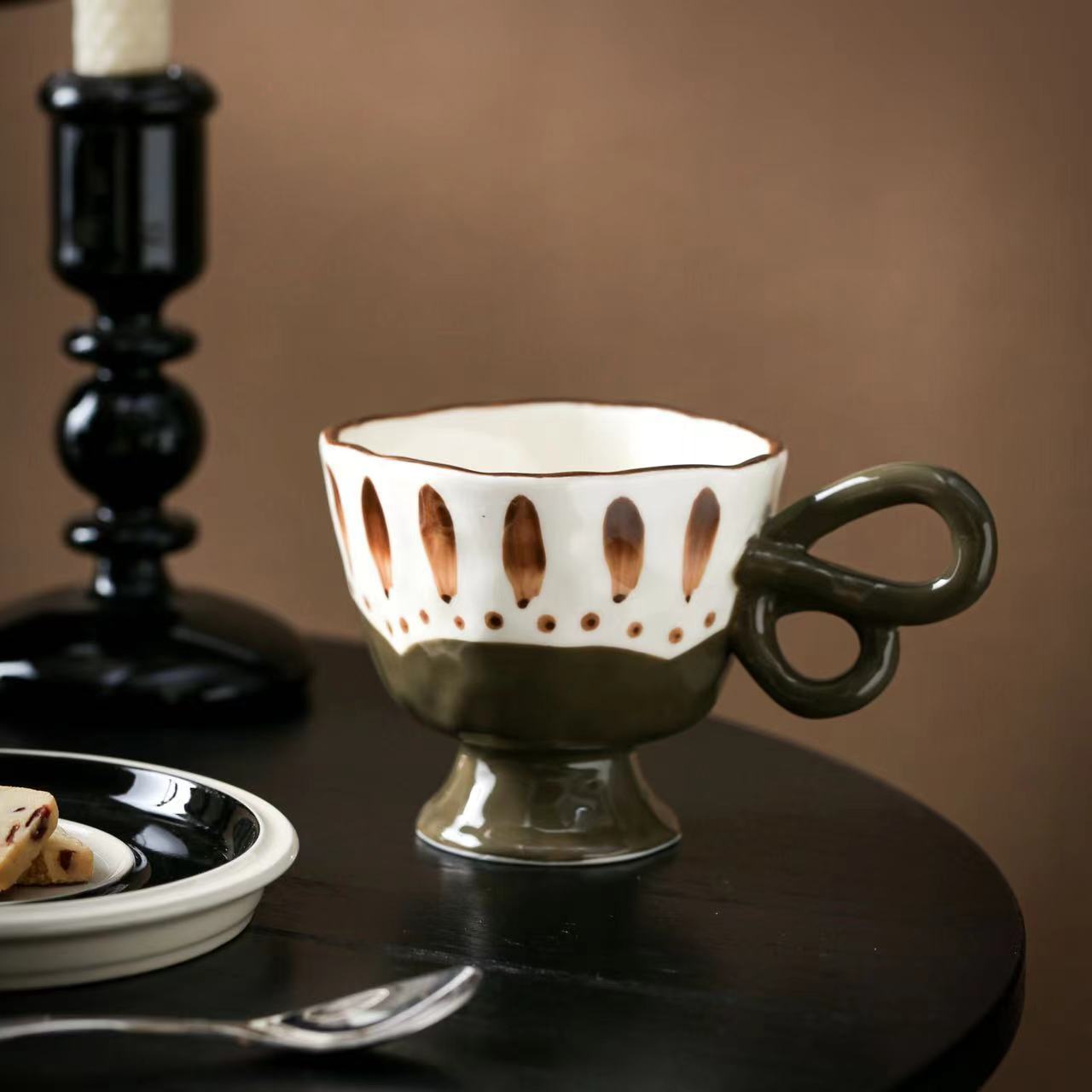 

Керамический расписанный вручную кубок с ручкой-бабочкой, ручной отжим, нишевый высокого класса, стакан для воды, кофейная чашка большой вместимости 280ml