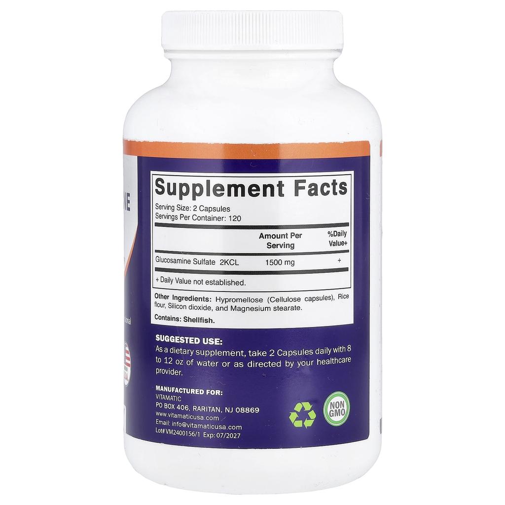 Vitamatic Glucosamine Sulfate, Veggie Capsules, 240 Capsules (750mg Per Capsule)