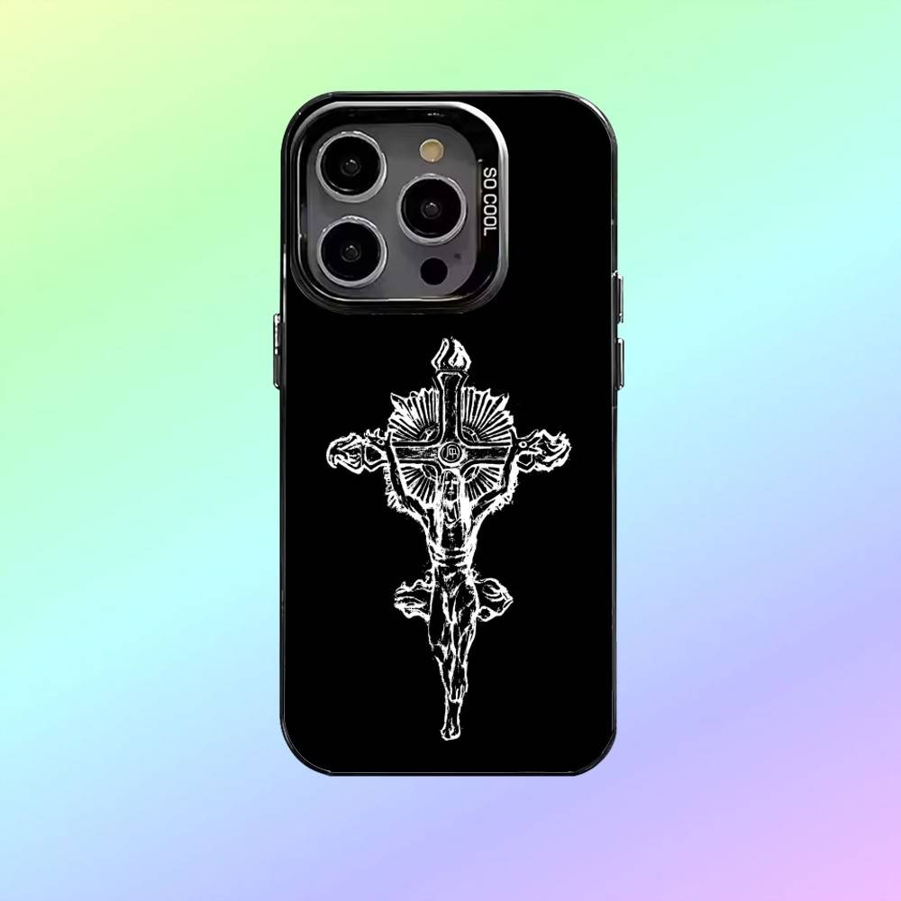 

Чехол для телефона с иконкой Православного Креста О- для iPhone17,16,15,14,13,12,11 Покрытие с серебряным ободком для камеры Конфетное матовое покрытие iPhone16se4