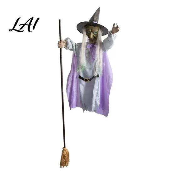 Sound Activated Party Prop 200cm Halloween Flying Witch with Scary Sounds & Glowing Eyes Spooky for Garden Creepy Yard Lawn Haunted House Decoration