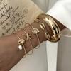 5 Stück Boho Sommer Seestern Muschel Stapelbare Armreifen Set für Damen Punk Breit Metall Mehrschichtiges Armband Reise Schmuck Geschenke
