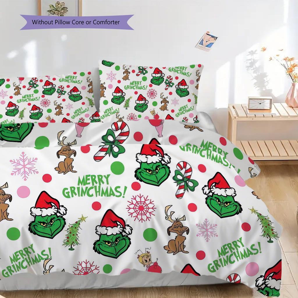 1 ST Grinch patroon Beddengoed Dekbed Set Dekbedovertrek Kussensloop Huisdecoratie Verjaardagscadeau (1 dekbedovertrek + 2 kussenslopen, zonder binnenkussen)