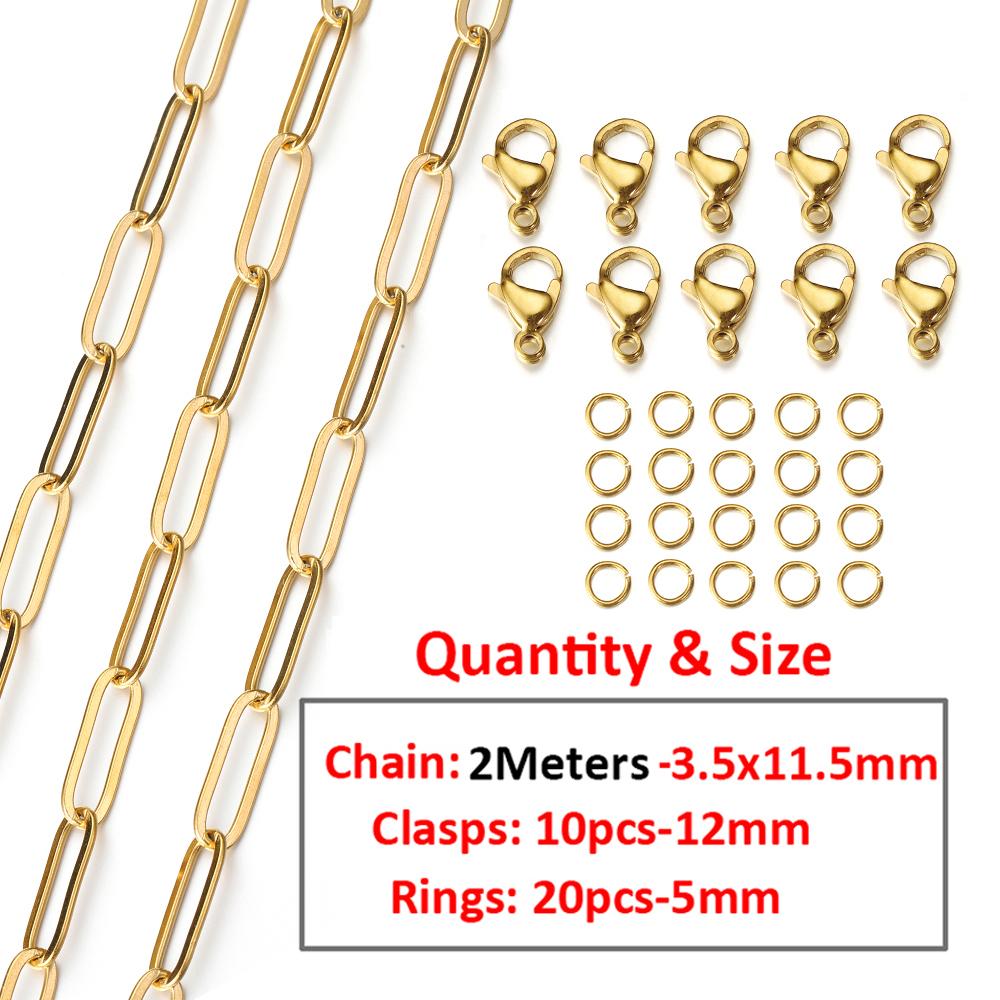 2Meters/1Meter Stainless Steel Chain Lobster Clasps Jump Rings Connectors Chains for Bracelet Necklace Jewelry Making DIY Kit