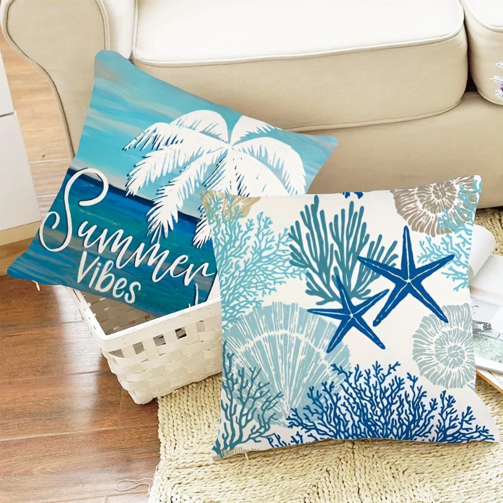 Sommer Meeresstrand Kissenbezug Meeresleben Muscheln Seesterne Seepferdchen Schildkröte Küsten Outdoor Dekorativ Tropisch Nautisch Sofa Zuhause