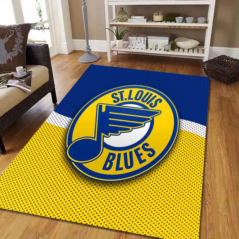 St. Louis Blues Flannel Pattern Square Carpet,Area Rug,Carpet Rug for Living Room Bedroom Sofa Playroom Decor,Non-slip Floor Mat