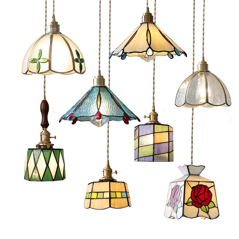 Handcrafted Japanese-Style Vintage Stained Glass Bedside & Restaurant Chandelier