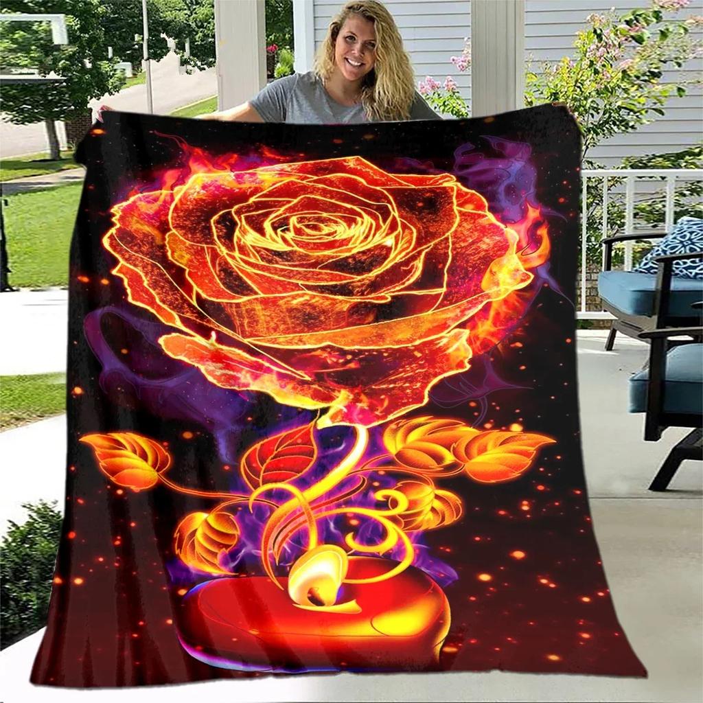Rose Blanket, Soft Cozy Floral Throw Blanket Gift for Girl Women, Fuzzy Comfy Flannel Blanket for Couch,Travel,Bed,House Decor