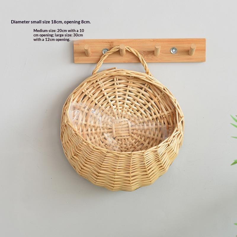 Ręcznie pleciony rattanowy wiszący na ścianę kosz na rośliny z solidnym uchwytem w stylu boho do zawieszenia rośliny w doniczce Dekoracja ściany w salonie
