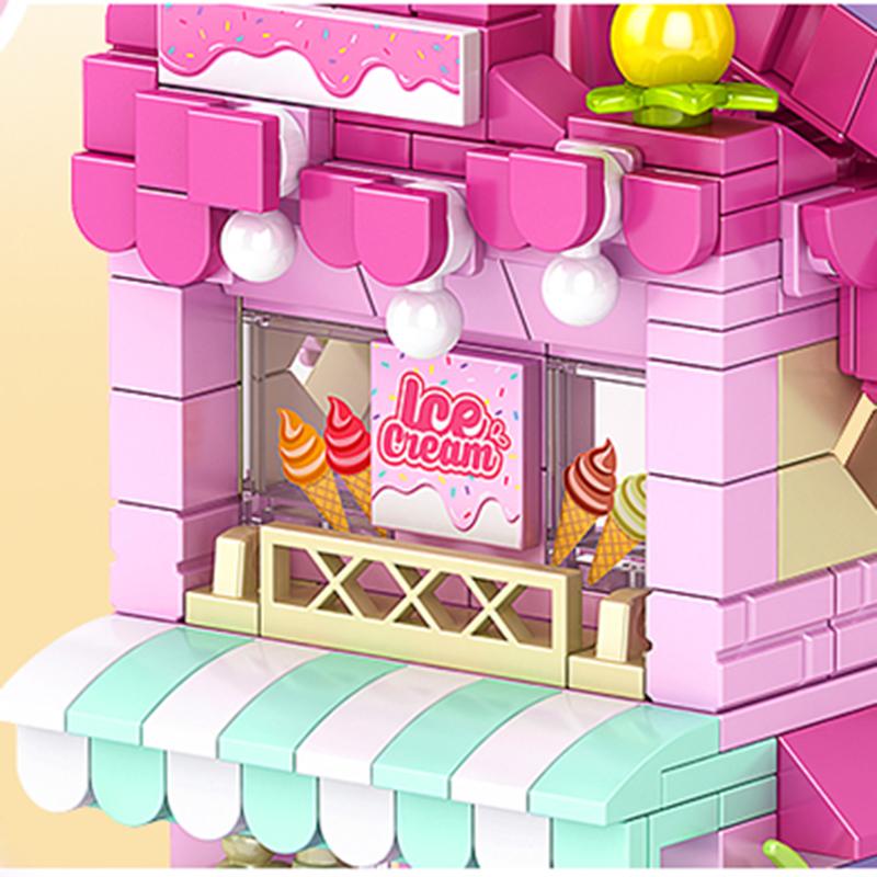 City Building Blocks Ice Cream Shop Dessert House Model Set Desktop Decor Kids DIY Toys Christmas Birthday Gift