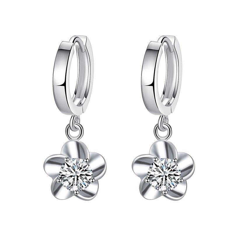 Korean Style Crystal Plum Blossom Stud and Rotating Dangle Earrings – Fashionable and Versatile Jewelry