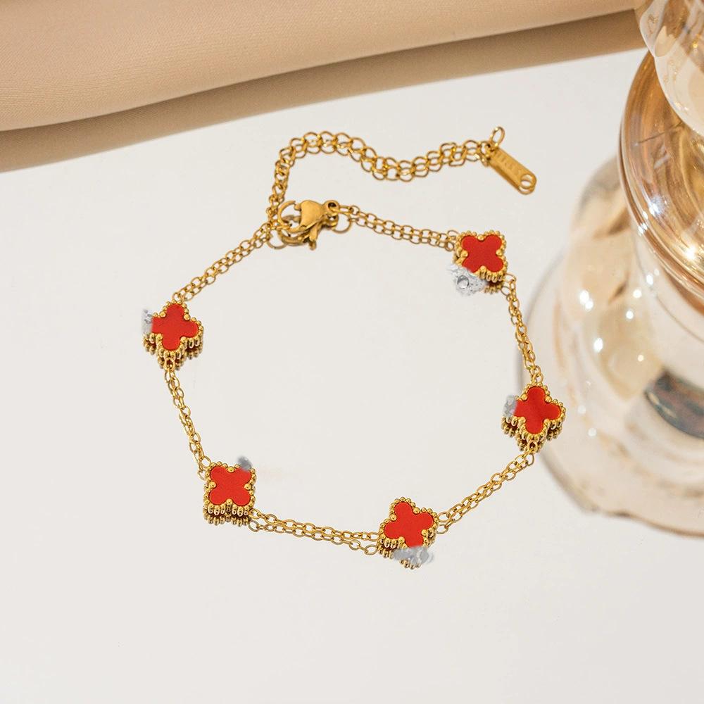 

Four-leaf Clover Bracelet Trendy 9mm Women s Jewelry Niche and Luxurious High-end Women s Bracelet червоний