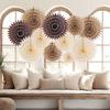 11Pcs Neutral Brown Rustic Round Paper Fans – Hollow Honeycomb Party Decorations, Suitable For Weddings, Birthday Parties, Bridal Showers, Autumn