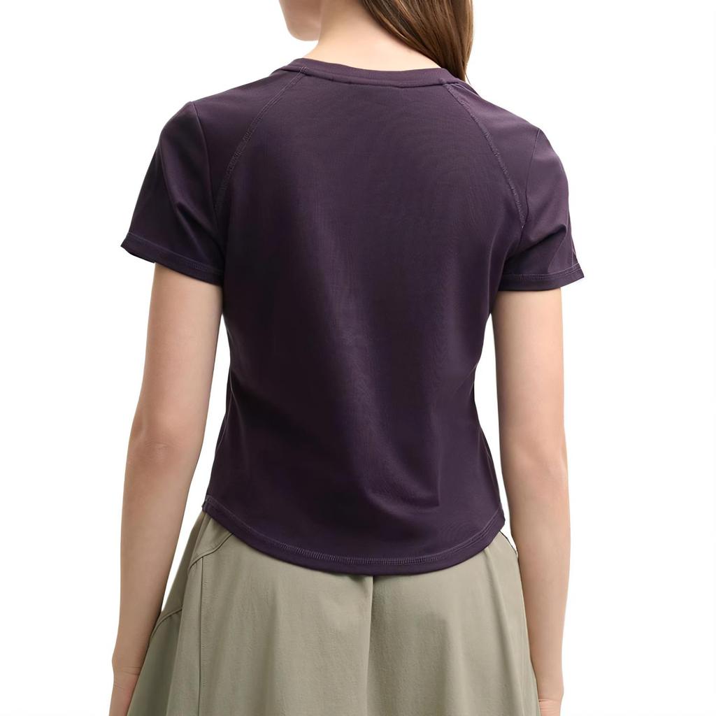 FILA Original Soft Comfortable Simple Fashion Short Sleeve Raglan T-Shirt Women Tops Purple Dark F51W529104F-DP