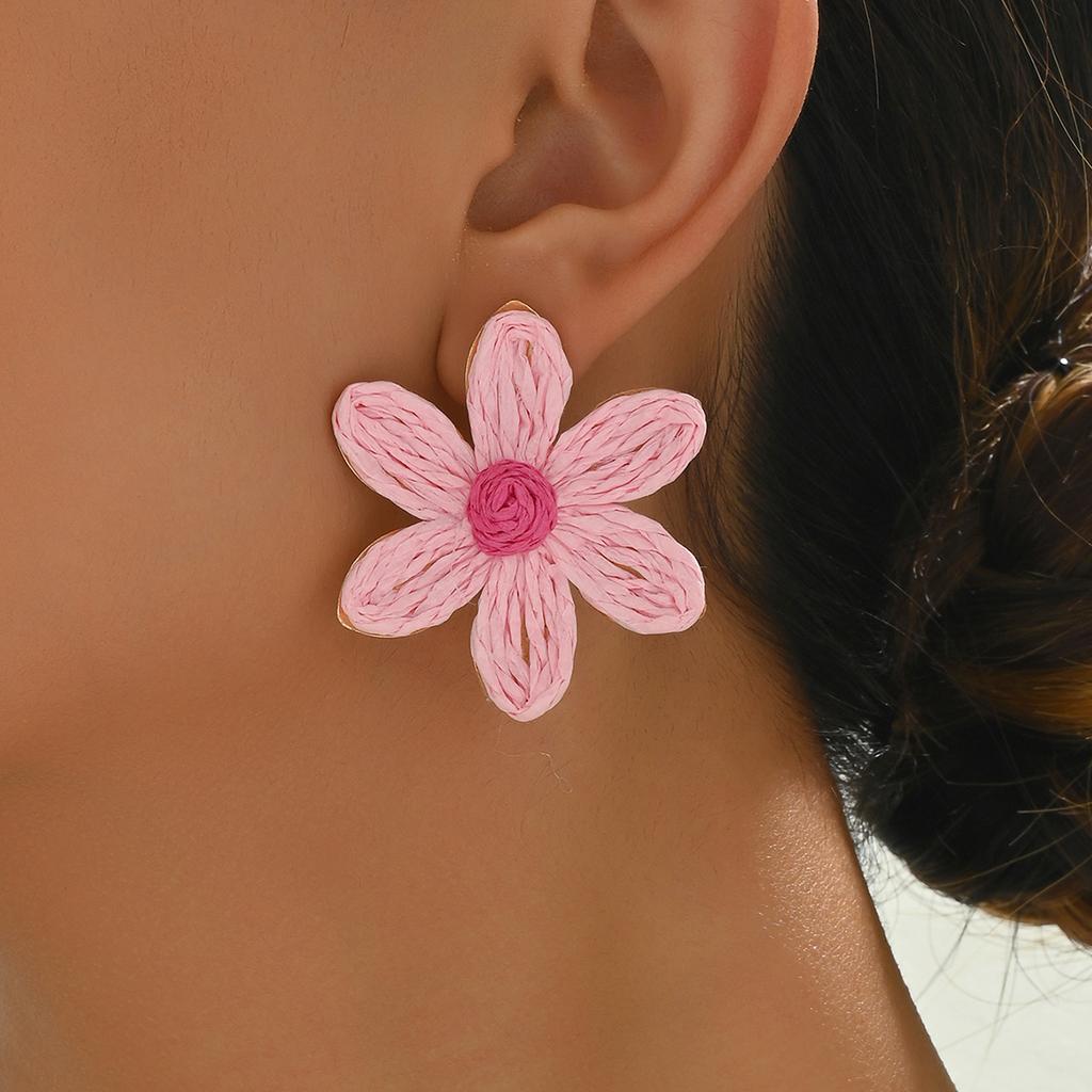Cute Handmade Woven Sunflower Earrings Raffia Flower Ear Stud For Women Beach Vacation Jewelry Gift Accessories Gifts