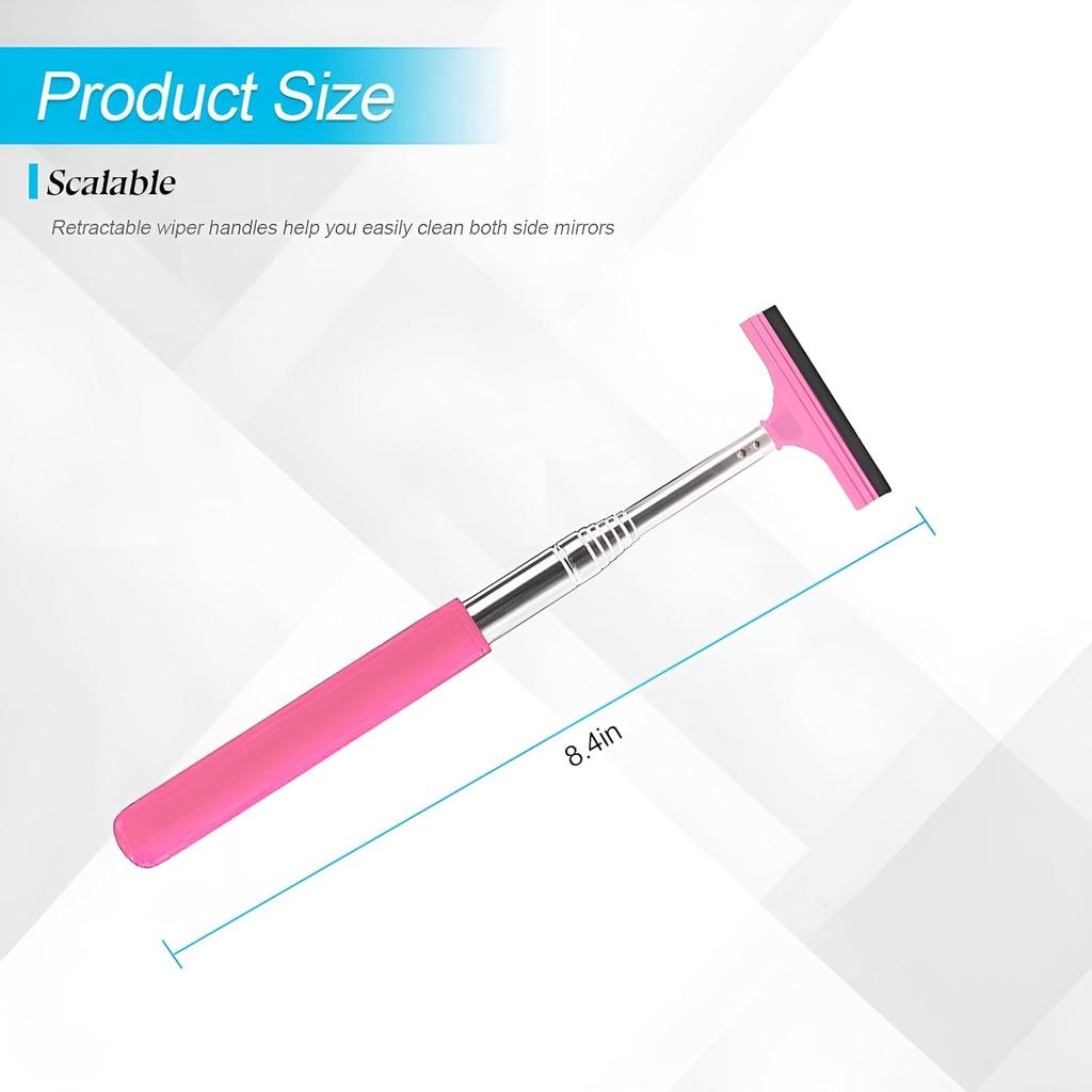 Car Side Mirror Squeegee, Anti-Fog & Water Retractable Vehicle Rearview Mirror Wiper with Telescopic Long Handle, Portable Auto Glass Cleaning Tool,