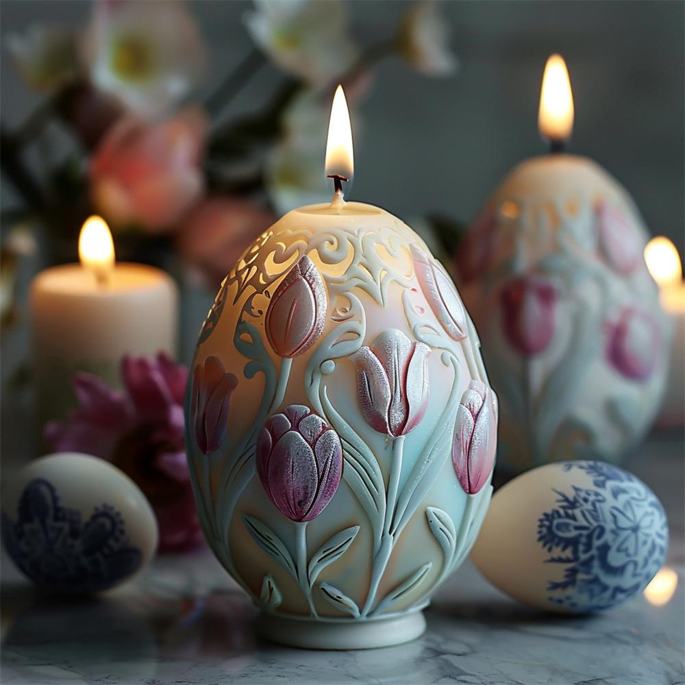 3D 2025 DIY Blume Relief Ei Kerze Silikonform Rose Blume Osterei Harzform Pfingstrose Blume Relief Ei Deko Gipsform