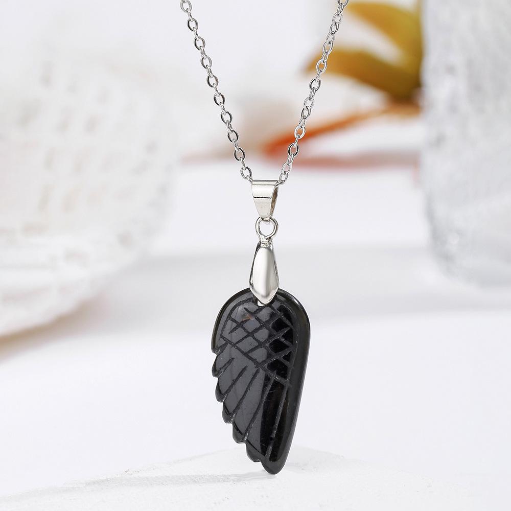 Natural Crystal Angel Wings Pendant Necklace - White Bohemian Charm Jewelry