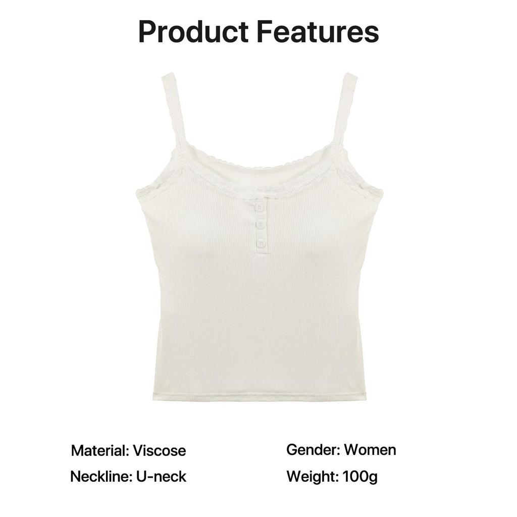 Women's Ribbed Lace Camisole with with Built-in Bra Pads and Buttons,Slim Fit Tank for Women
