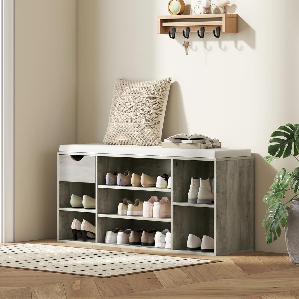 Shoe Storage Bench With Cushion Grey