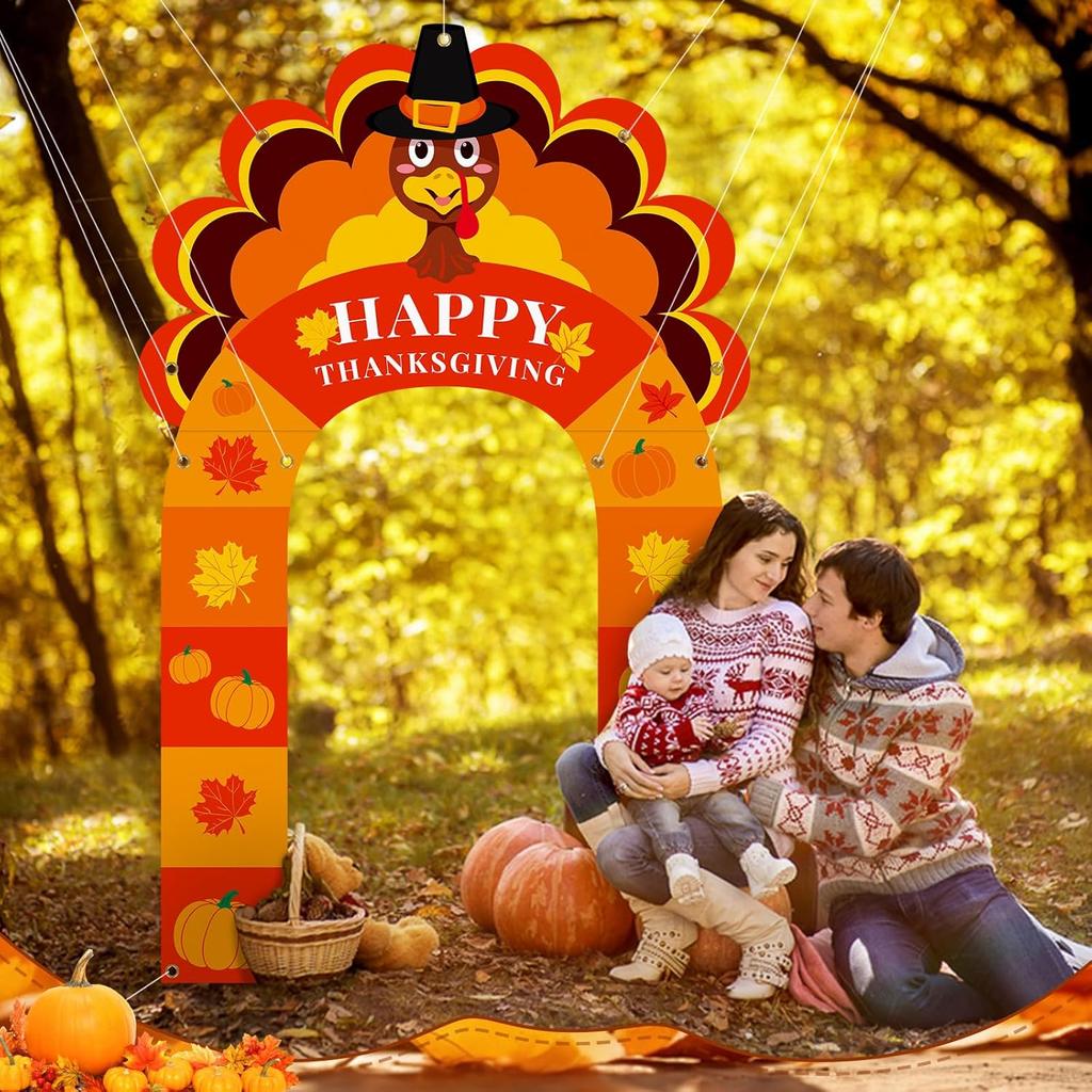 Thanksgiving Turkey Party Porch Banner Fall Pumpkin Maple Leaf Turkey Door Banner Arch Thanksgiving Decorations Archway Porch Sign Photo Backdrop