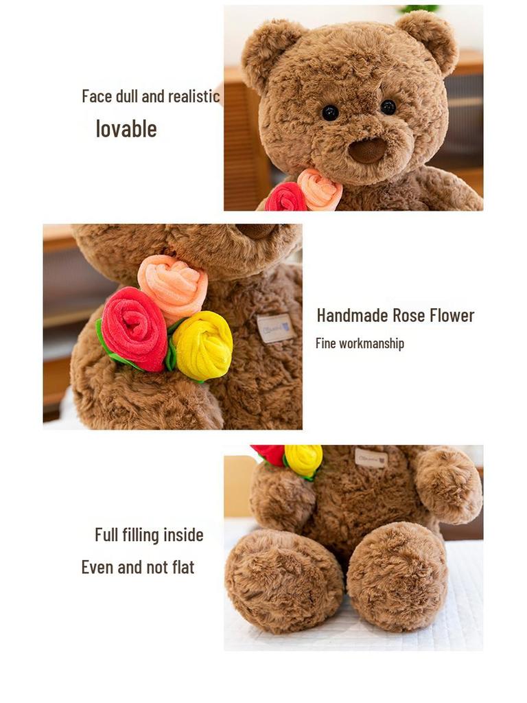 Rose Bouquet Bear Plush Doll - Cute Gift for Couples & Girls